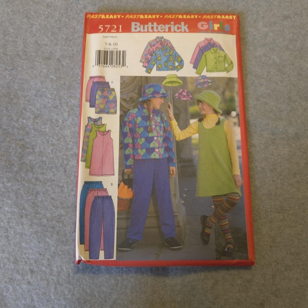 Butterick 5721 Girls' Outfit Pattern Jacket Dress Pants Hat Size 7-8-10 UNCUT
